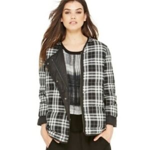 DKNY Jacket Reversible Black/White Quilted Plaid Puffer Small